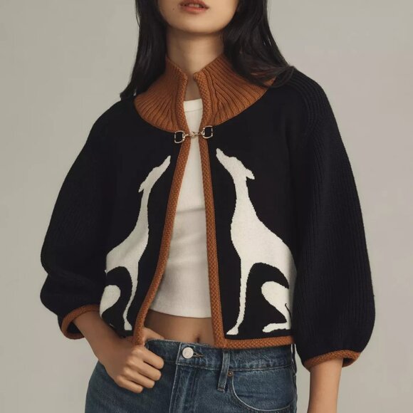 Anthropologie Maeve Dog Cape Cardigan Sweater Greyhound Dogs Shrug SP S P NWT
